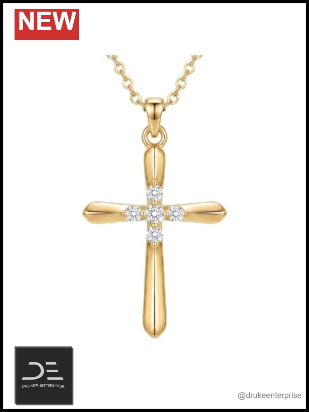 14K Gold Plated Diamond Cross Pendant Necklace Lab Grown Diamonds VVS D Color
